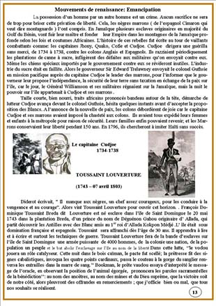 Mouvements de Renaissance / Emancipation (Le Capitaine Cudjoe 1734-38 - Toussaint Louverture (1743-1803)